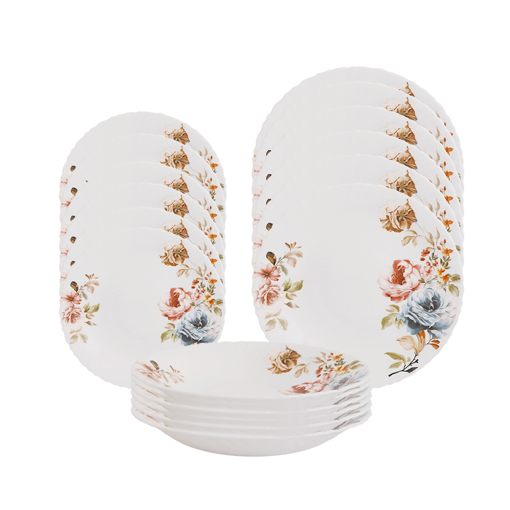 داني هوم طقم اطباق سراميك مشجر SH34 أبيض - 18 قطعه