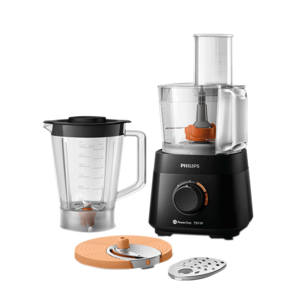 فيليبس محضرة طعام متعددة الإستخدامات بقوة 750 واط وسعة 1.5 لتر مع 4 ملحقات - موديل HR7301/90