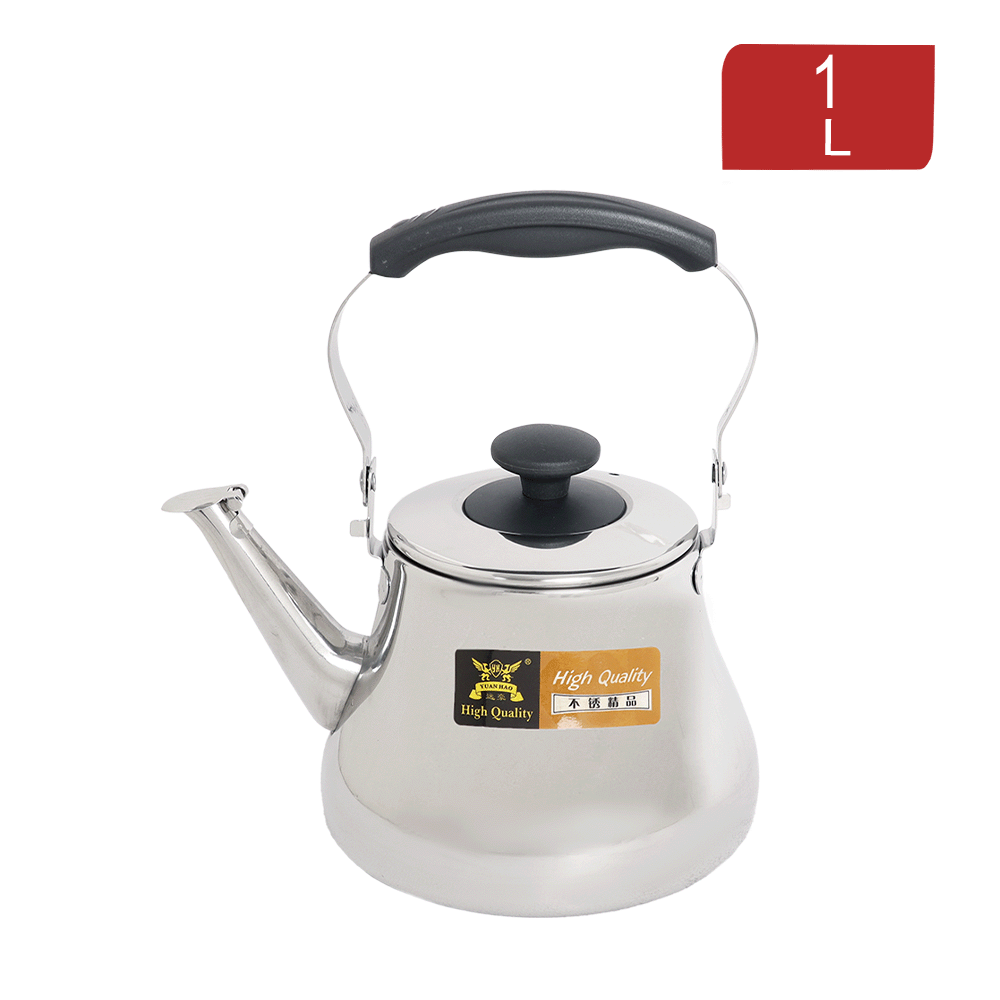 إبريق شاي يوانهاو ستانلس ستيل بغطاء و مقبض بلاستيكي سعة 1 لتر موديل AW477 - فضي