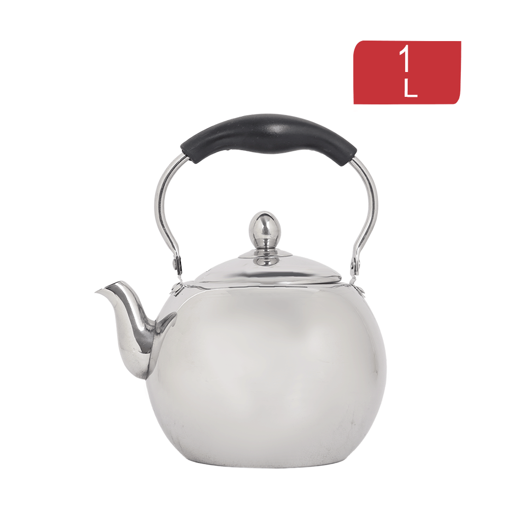 إبريق شاي بي بي ستانلس ستيل دائري بغطاء و مقبض بلاستيكي سعة 1 لتر موديل SH-161 - فضي