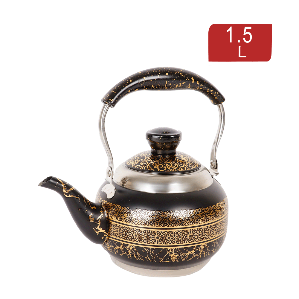 إبريق شاي كاباسيتي ستانلس ستيل دائري بغطاء و مقبض ومصفاة سعة 1.5 لتر موديل SH-165 - أسود