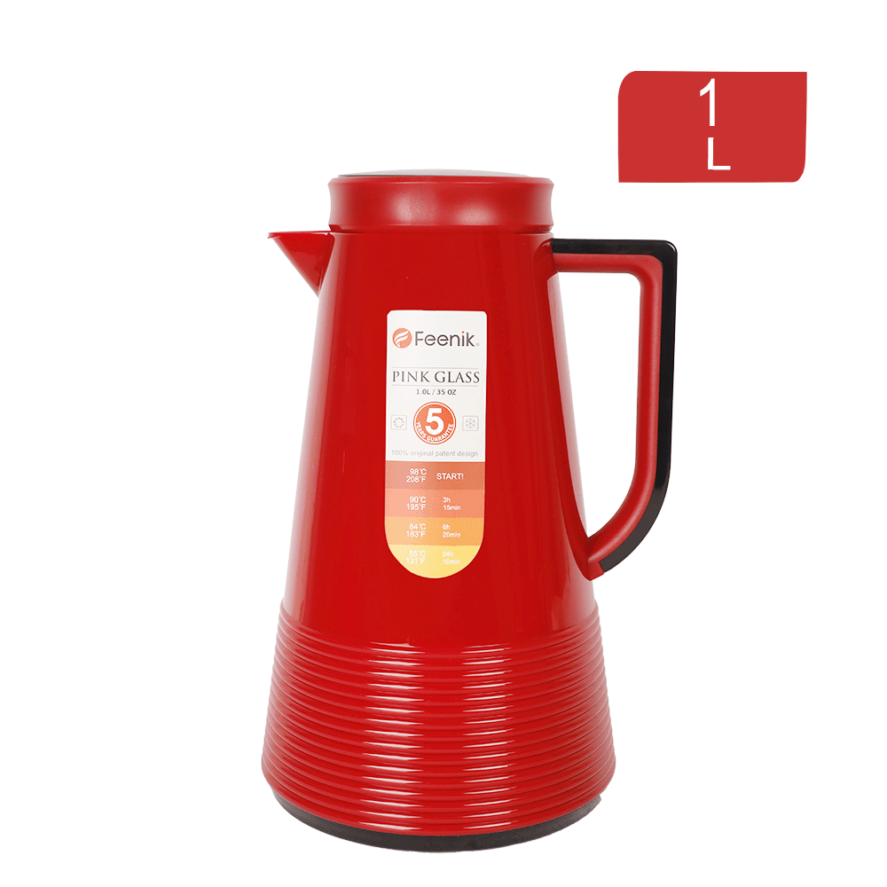 ثلاجة شاي فينيك البلاستيكية بغطاء ضغطة سعة 1 لتر موديل AW-124 - أحمر