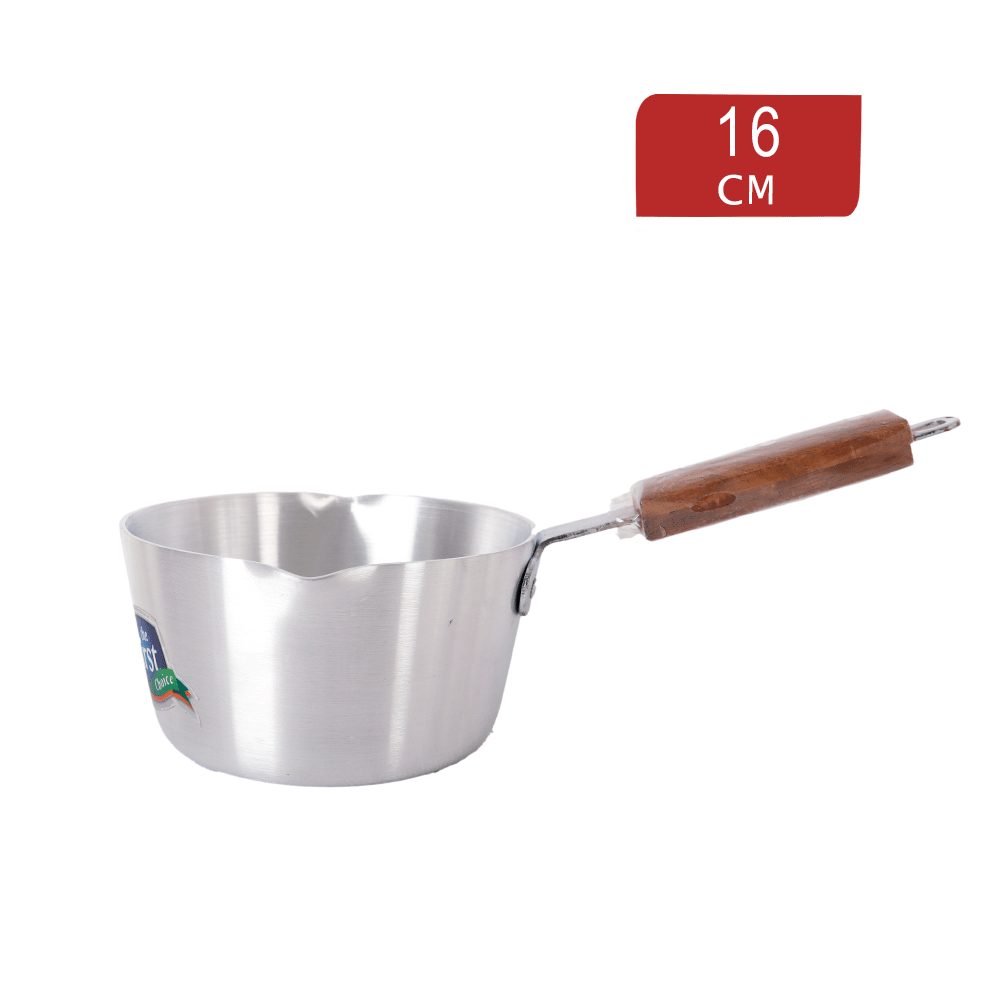 قدور اس كي حليب معدن بدون غطاء بيد خشب مقاس 16سم - فضي