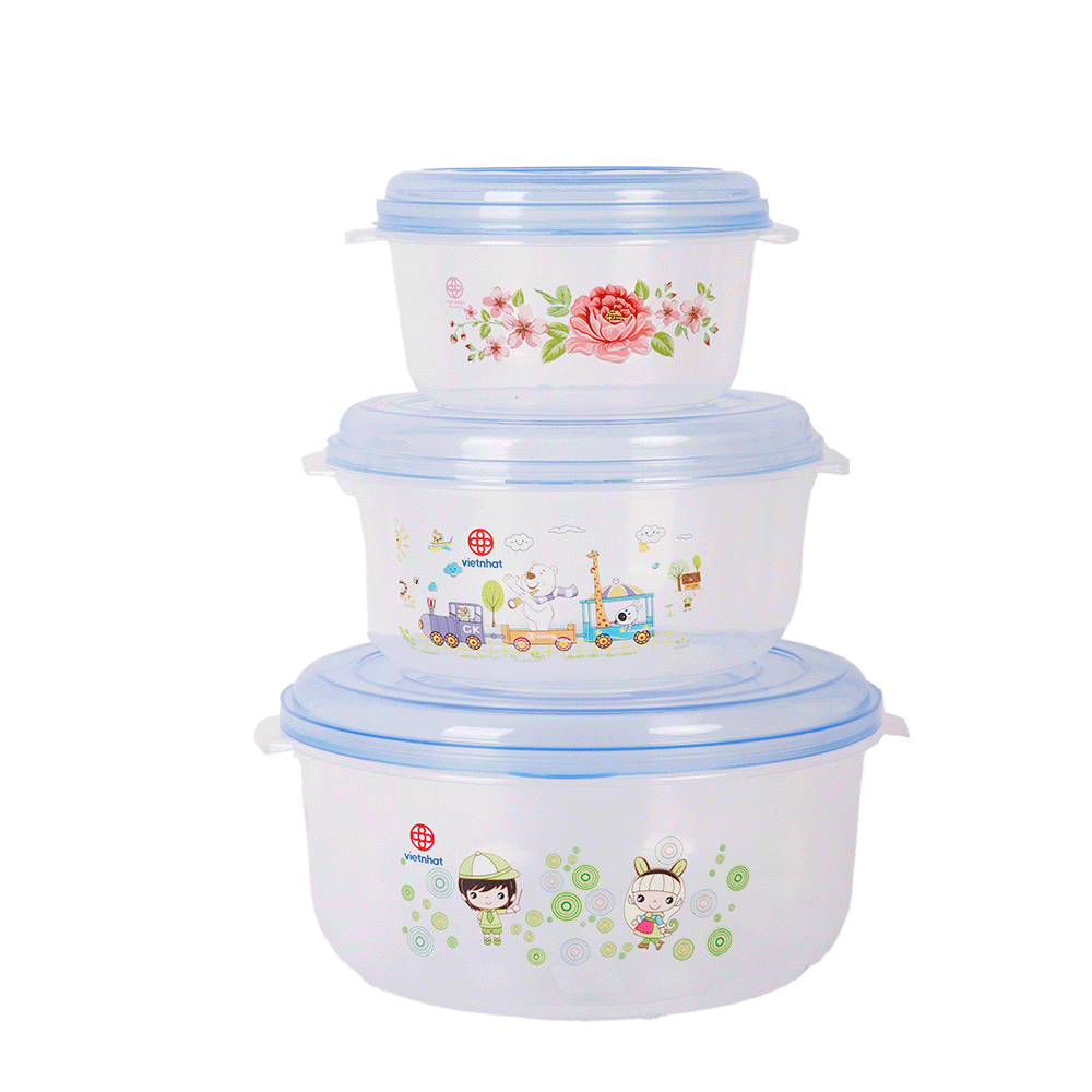 طقم علب حافظة الطعام دائري فييت نهات بلاستيك موديل6417 - 3 قطع-blue