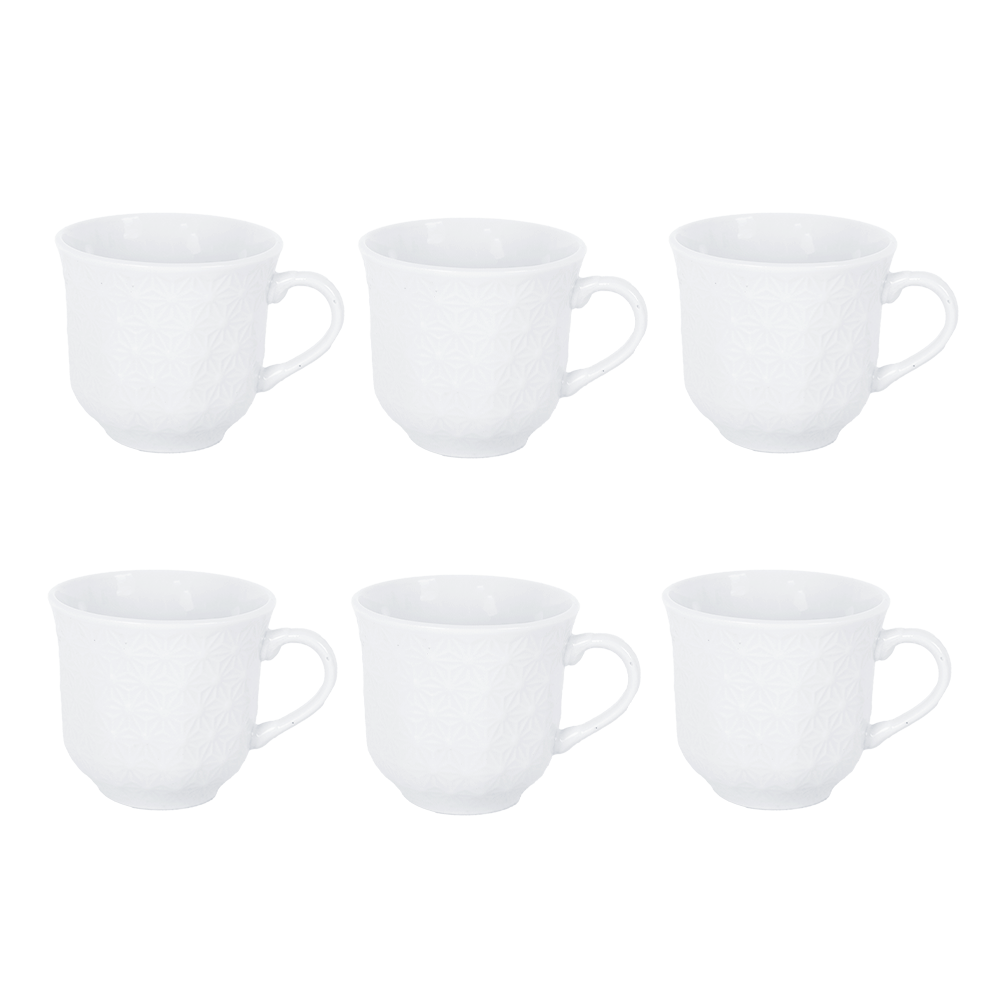 أكواب شاي سرميك منقوش موديل W930 أبيض بسعة 100مل - 6 قطع