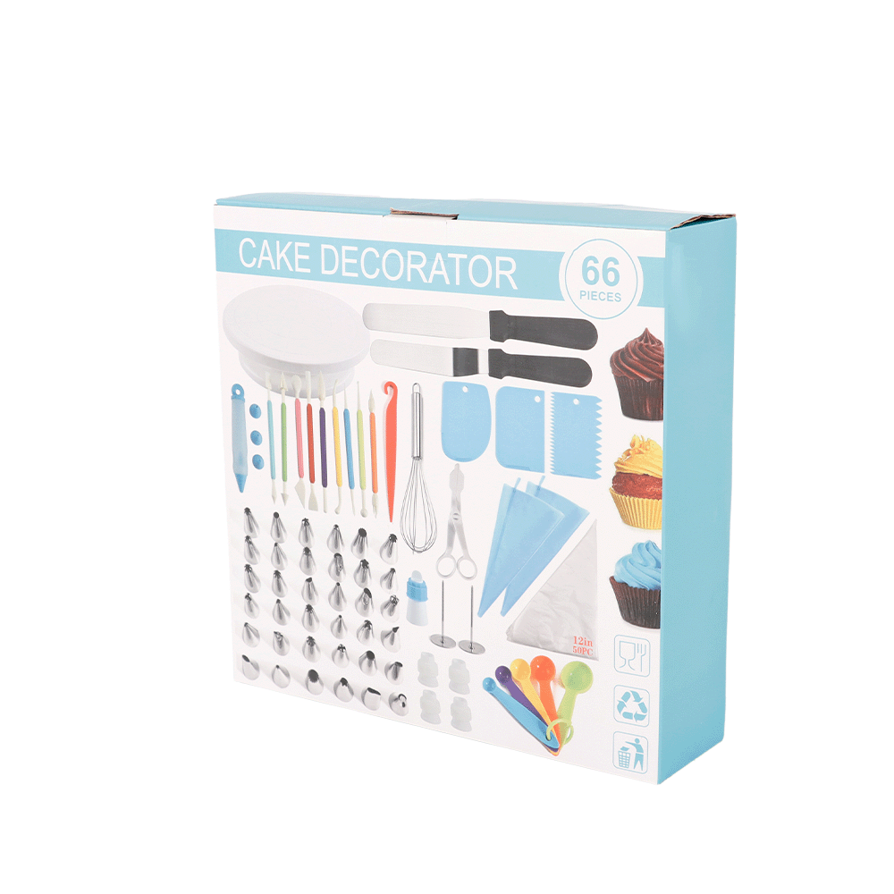 مجموعة أدوات كينمريس لتزيين الكيك مع حامل دوار واداة فرد و36 طرف تزيين وحلقة وقالب كيك - 66 قطعة