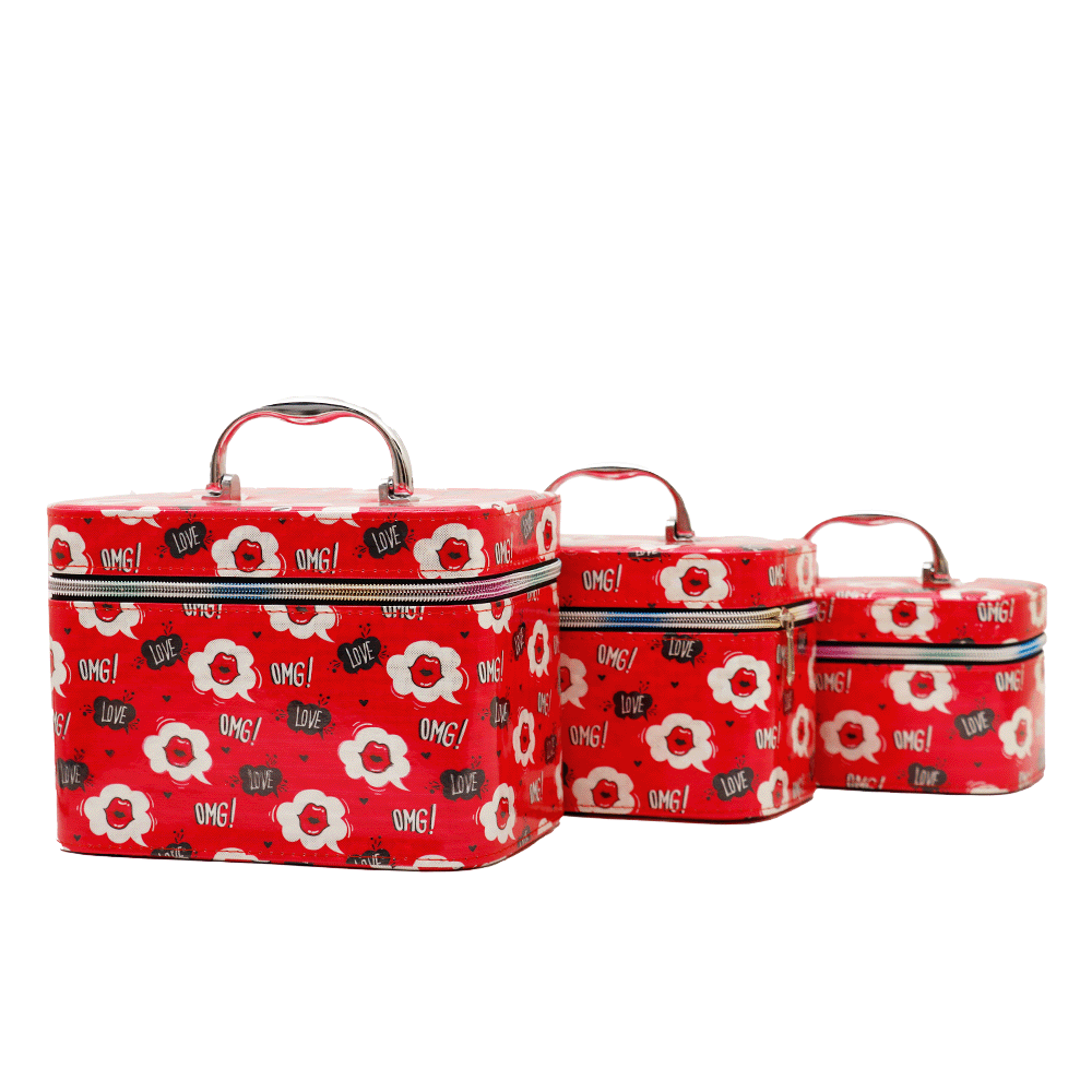 طقم شنط تخزين المجوهرات و مستحضرات التجميل موديل M-660 وردي - 3 قطع