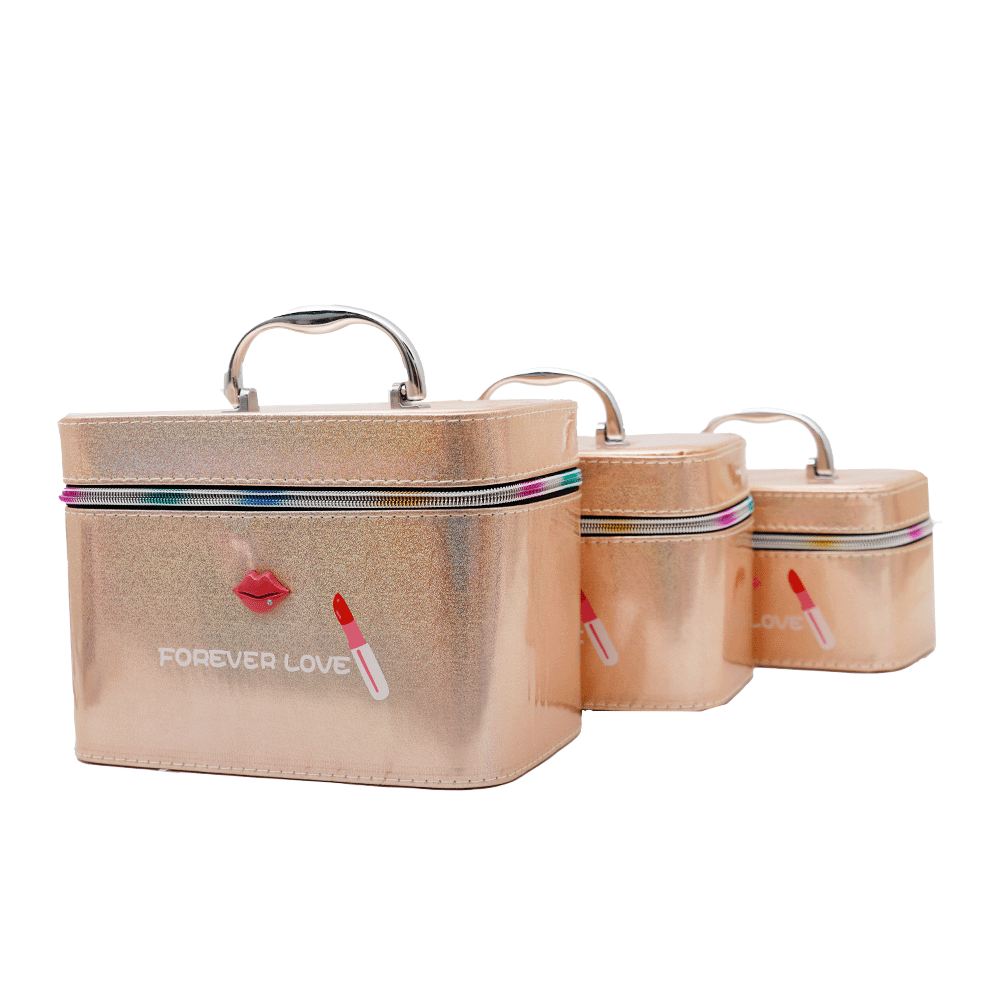 طقم شنط تخزين المجوهرات و مستحضرات التجميل ذهبي - 3 قطع