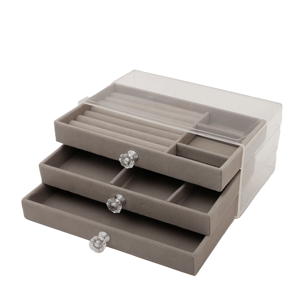 صندوق تخزين المجوهرات 3 خانات موديل LD-1018 - رمادي