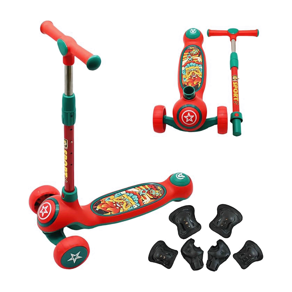 سكوتر للأطفال مع مقبض قابل للطي والإرتفاع موديل 822 - أحمر