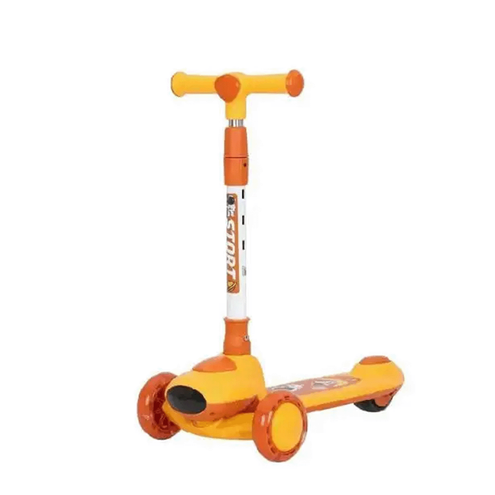 سكوتر ثلاثي العجلات قابل للطي بمقبض مريح وقاعدة غير قابلة للإنزلاق موديل 824 – برتقالي