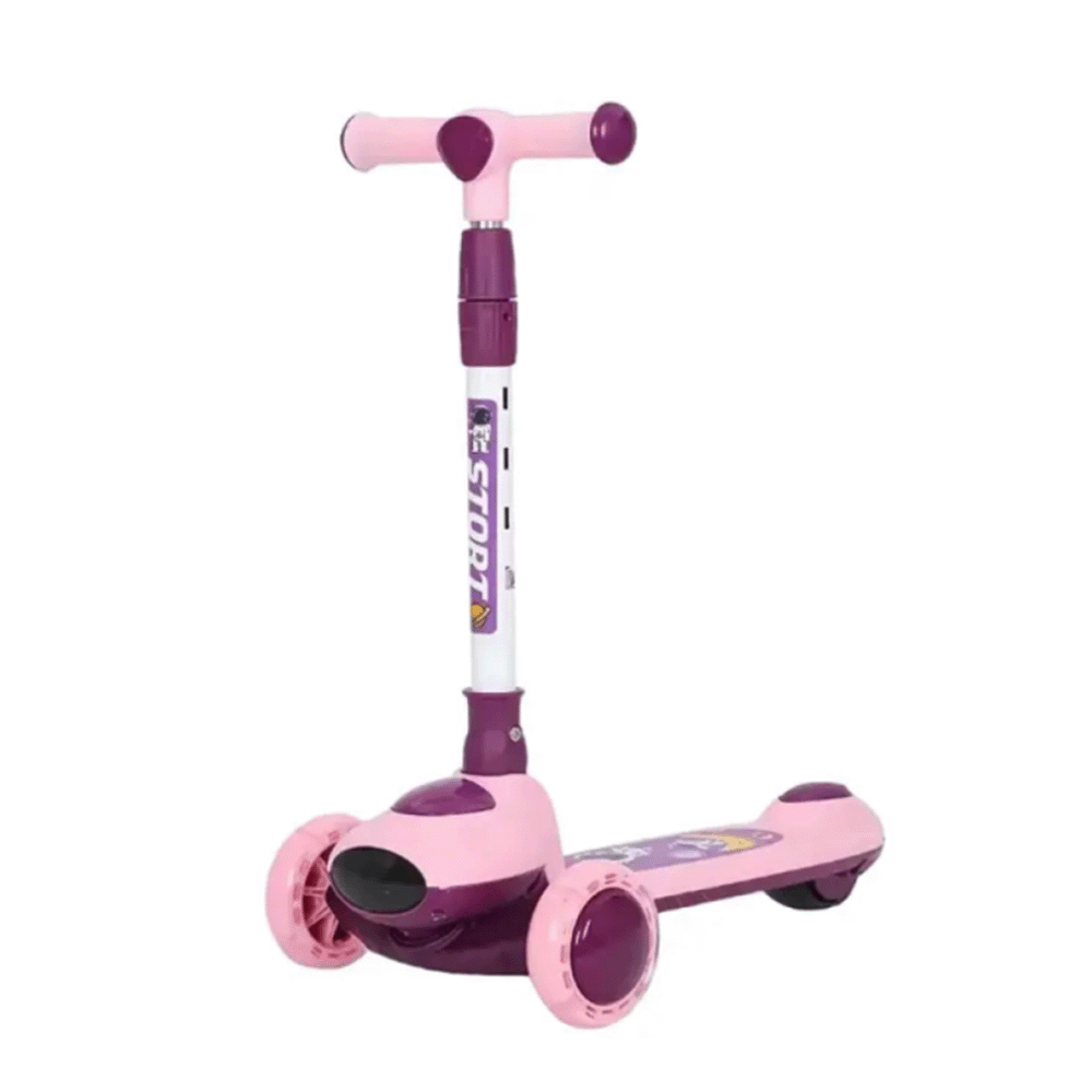 سكوتر ثلاثي العجلات قابل للطي بمقبض مريح وقاعدة غير قابلة للإنزلاق موديل 824 – وردي