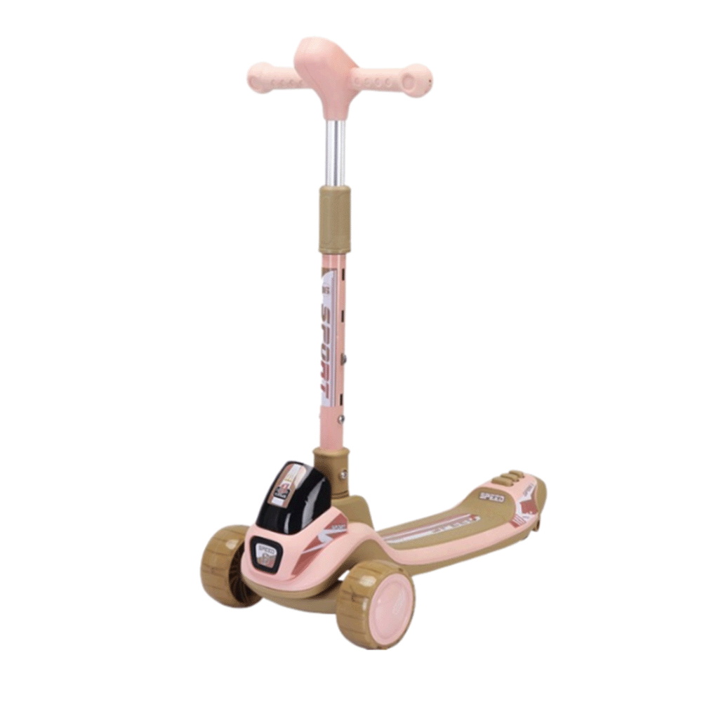 سكوتر ثلاثي العجلات قابل للطي بمقبض مريح وقاعدة غير قابلة للإنزلاق موديل 5569 – وردي