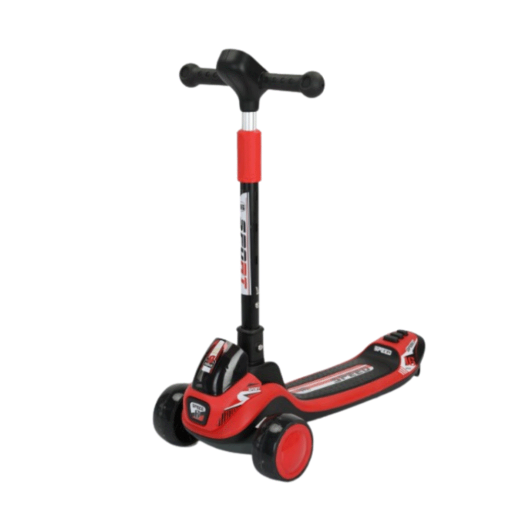 سكوتر ثلاثي العجلات قابل للطي بمقبض مريح وقاعدة غير قابلة للإنزلاق موديل 5569 – أحمر