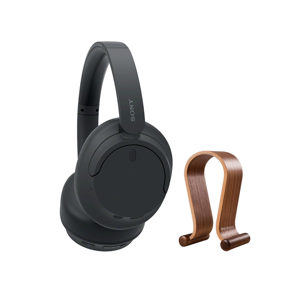سماعة رأس سوني لاسلكية بخاصية إلغاء الضوضاء مع حامل خشبي - أسود
