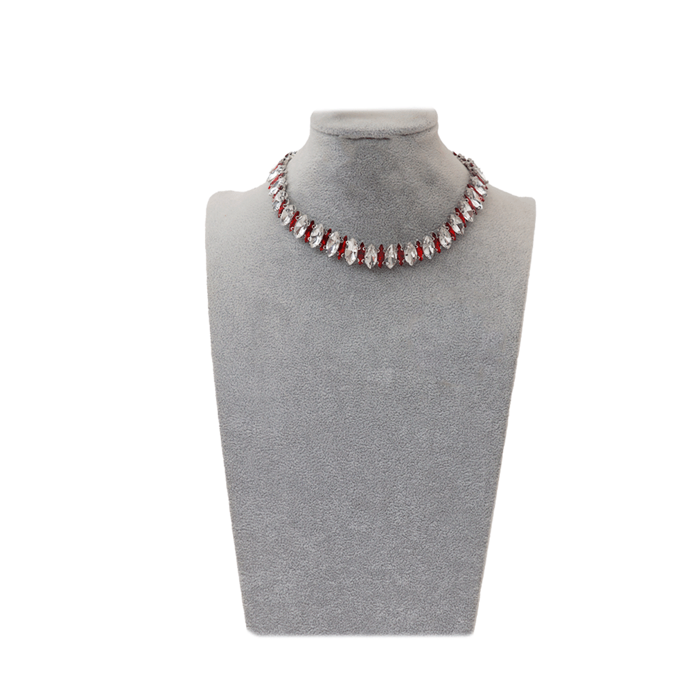 عقدعنق جاسمين بتصميم فاخر بأحجار حمراء ولمعة فضية - متعدد الألوان