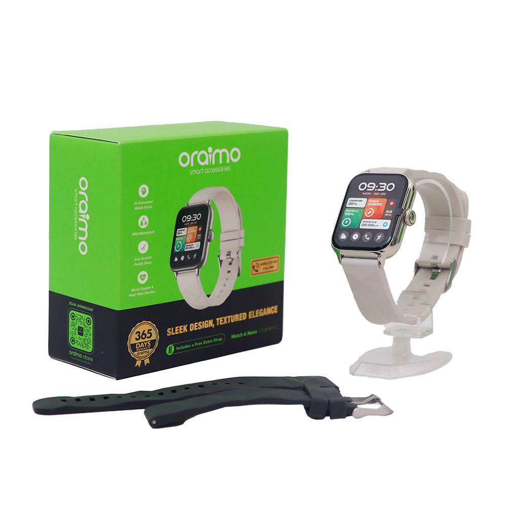 ساعة ذكية من أورايمو بشاشة 1.52 بوصة مع مكالمات عالية الدقة وسعة 210 ملي أمبير موديل OSW‑807N - رمادي
