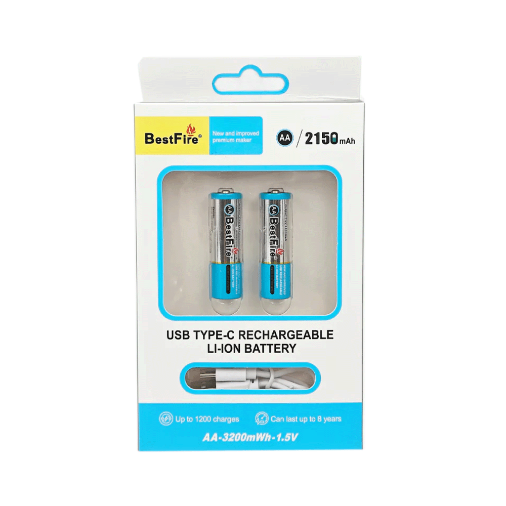 بطارية ليثيوم أيون قابلة لإعادة الشحن عبر منفذ تايب سي بجهد 1.5 فولت و سعة 2150 مللي أمبير