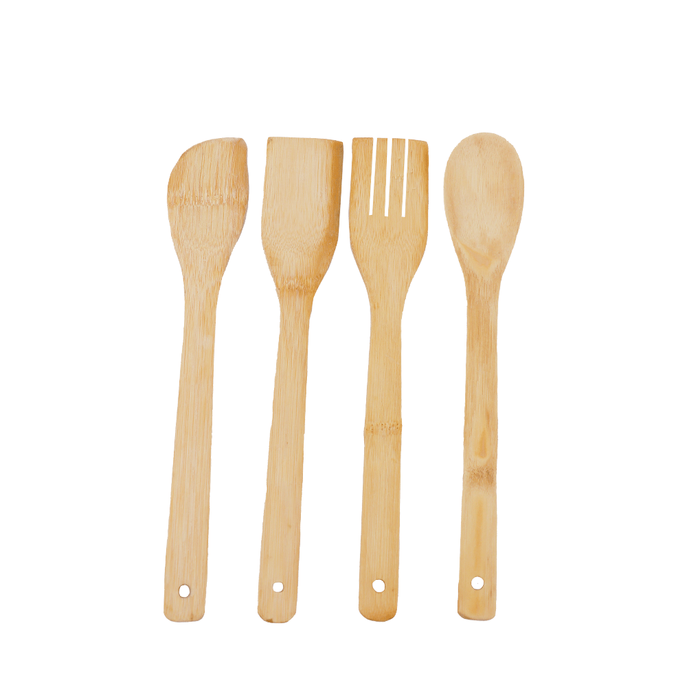 طقم ملاعق طبخ خشبية من خشب الخيزران موديل SH247 بيج - 4 قطع