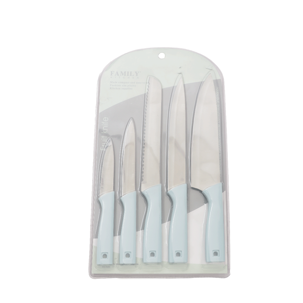 مجموعة سكاكين تقطيع فاميلي كيتشن مطبخ 5 قطع موديل AW520 - أزرق فاتح