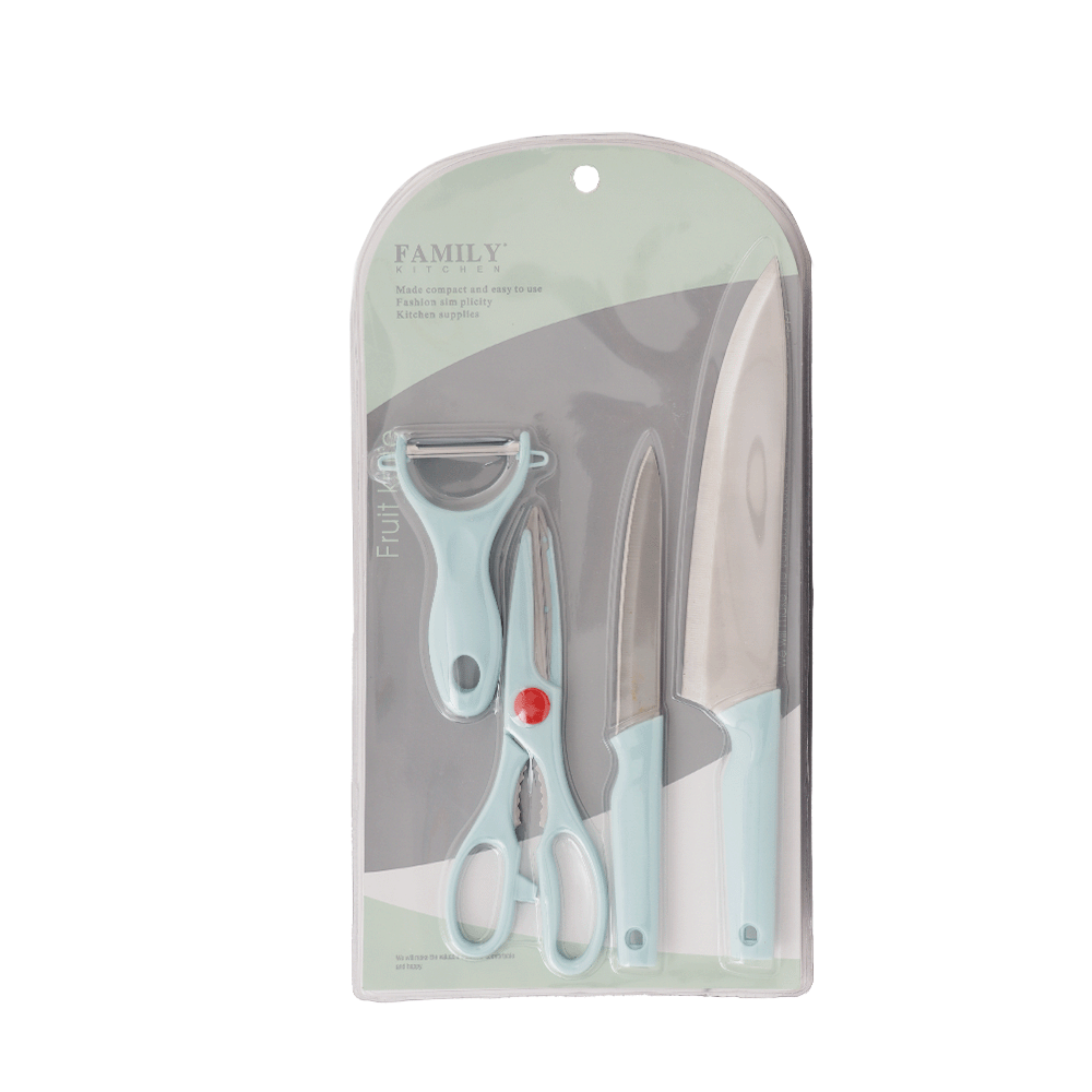 مجموعة أدوات تقطيع فاميلي كيتشن مطبخ 4 قطع موديل AW522 - أزرق فاتح