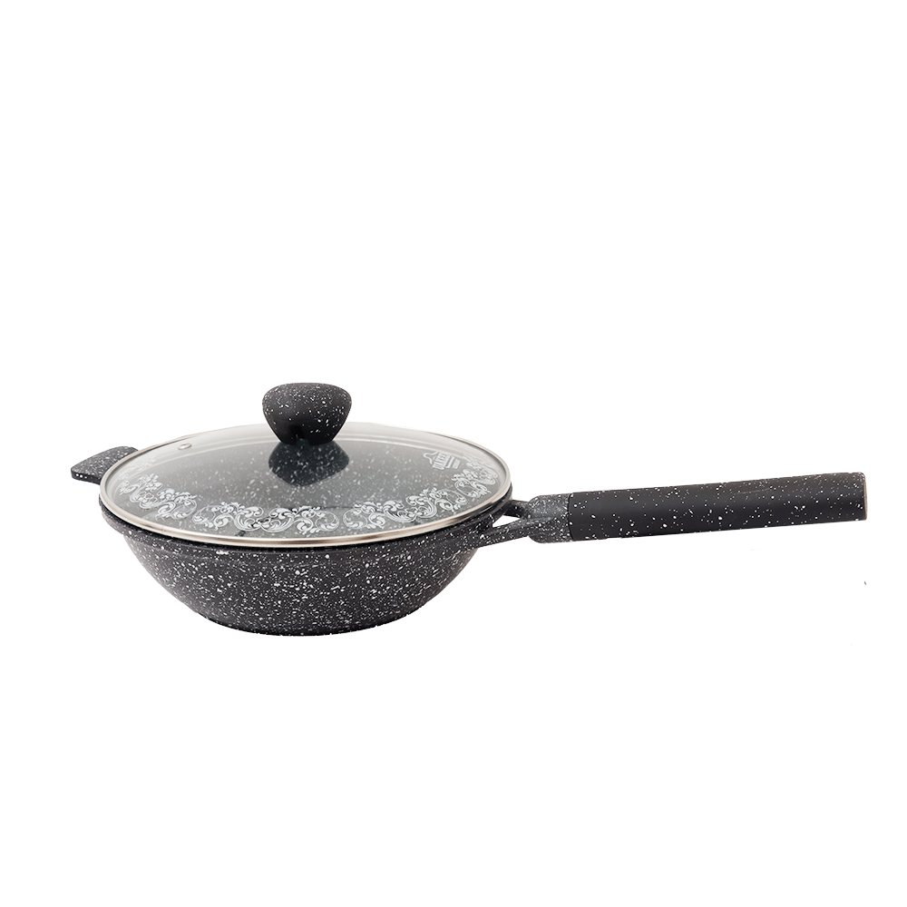 مقلاة طهي يواكين جرانيت بمقبض بلاستيك وغطاء زجاج مقاس 30 سم موديل SH364 - أسود