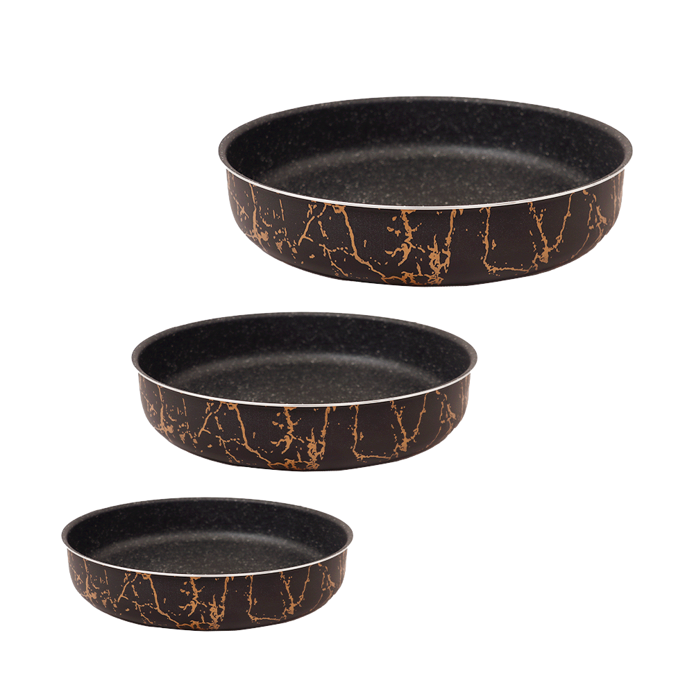 طقم صواني لاكي رين جرانيت موديل SH271 أسود متعددة الاستخدامات - 3 قطع