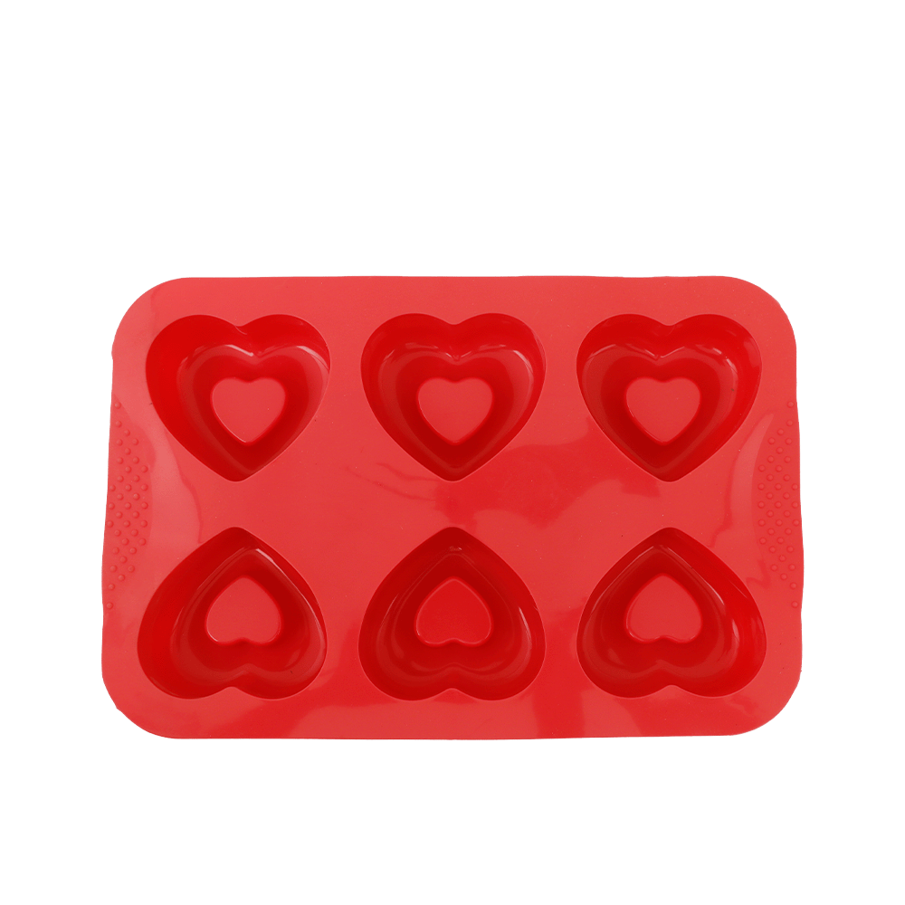 قالب سيليكون متعدد الاستخدامات حراري شكل 6 قلوب كبيرة موديل SH273 - وردي