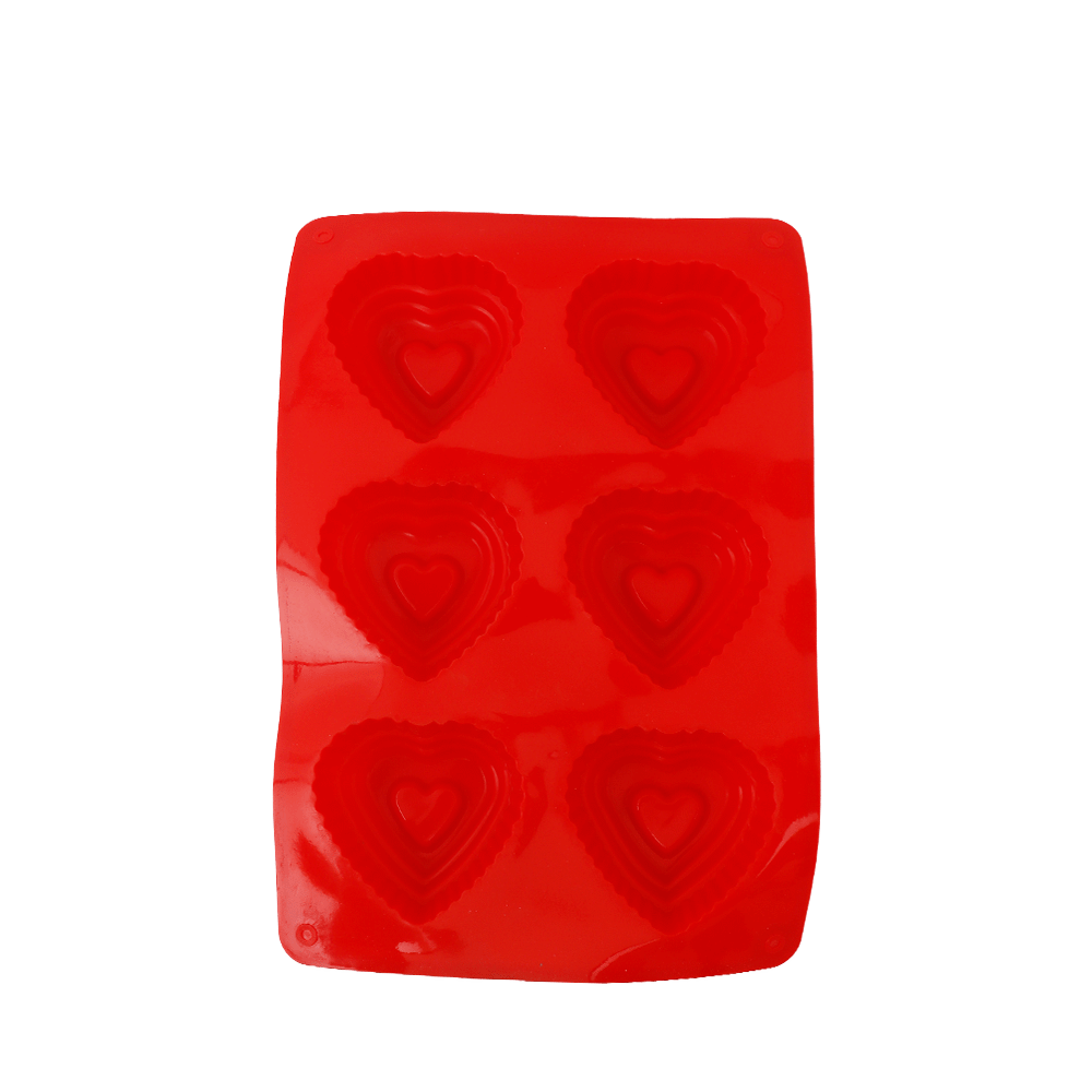 قالب سيليكون متعدد الاستخدامات حراري شكل 6 قلوب موديل SH283 - أحمر