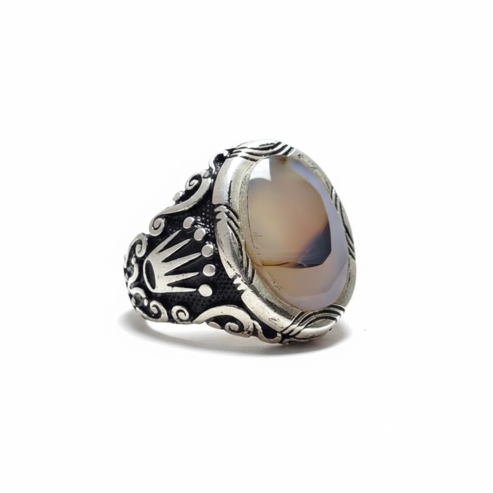 خاتم فضه شكل رولكس عيار 925 عقيق يماني مزهر