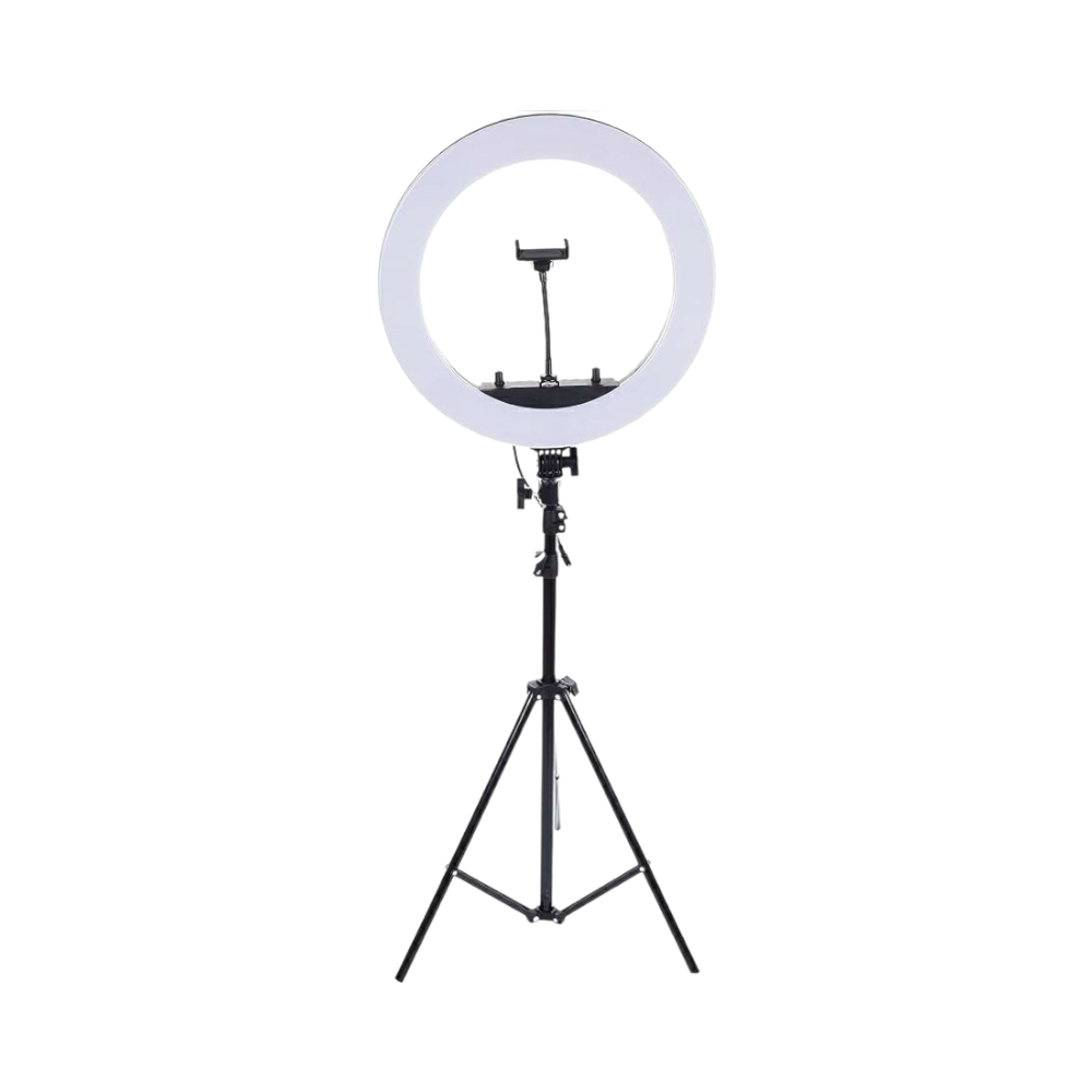 كانون إضاءة دائرية رينج لايت موديل HQ18 مع ستاند و حامل جوال - أسود