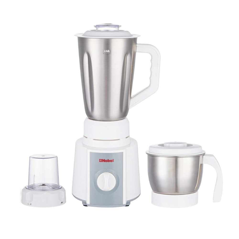 نوبل عصارة كهربائية 3*1 بقوة 350 وات ووعاء من الفولاذ بسعة 1.5 لتر موديل NB201SS - أبيض