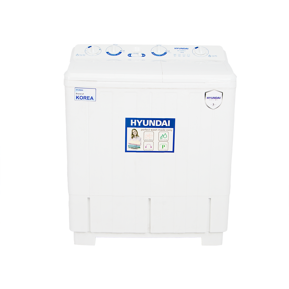 هيونداي غسالة كهربائية بحوضين قوة 420 وات وسعة 9 كيلو موديل HY-TTWN09- أبيض
