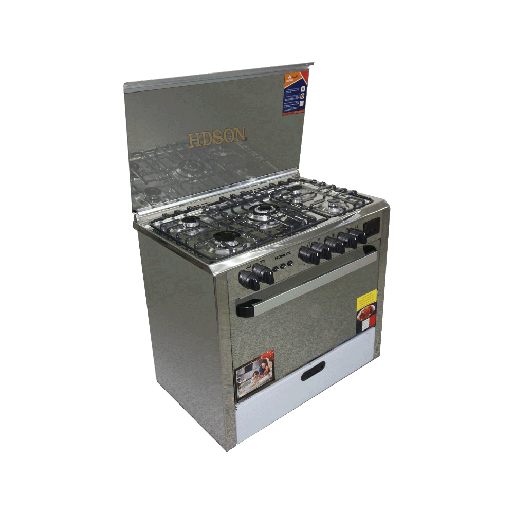طباخة غاز هدسون 5 شعلات موديل HC-9060-G Pro مقاس 90×60 سم - لون فضي