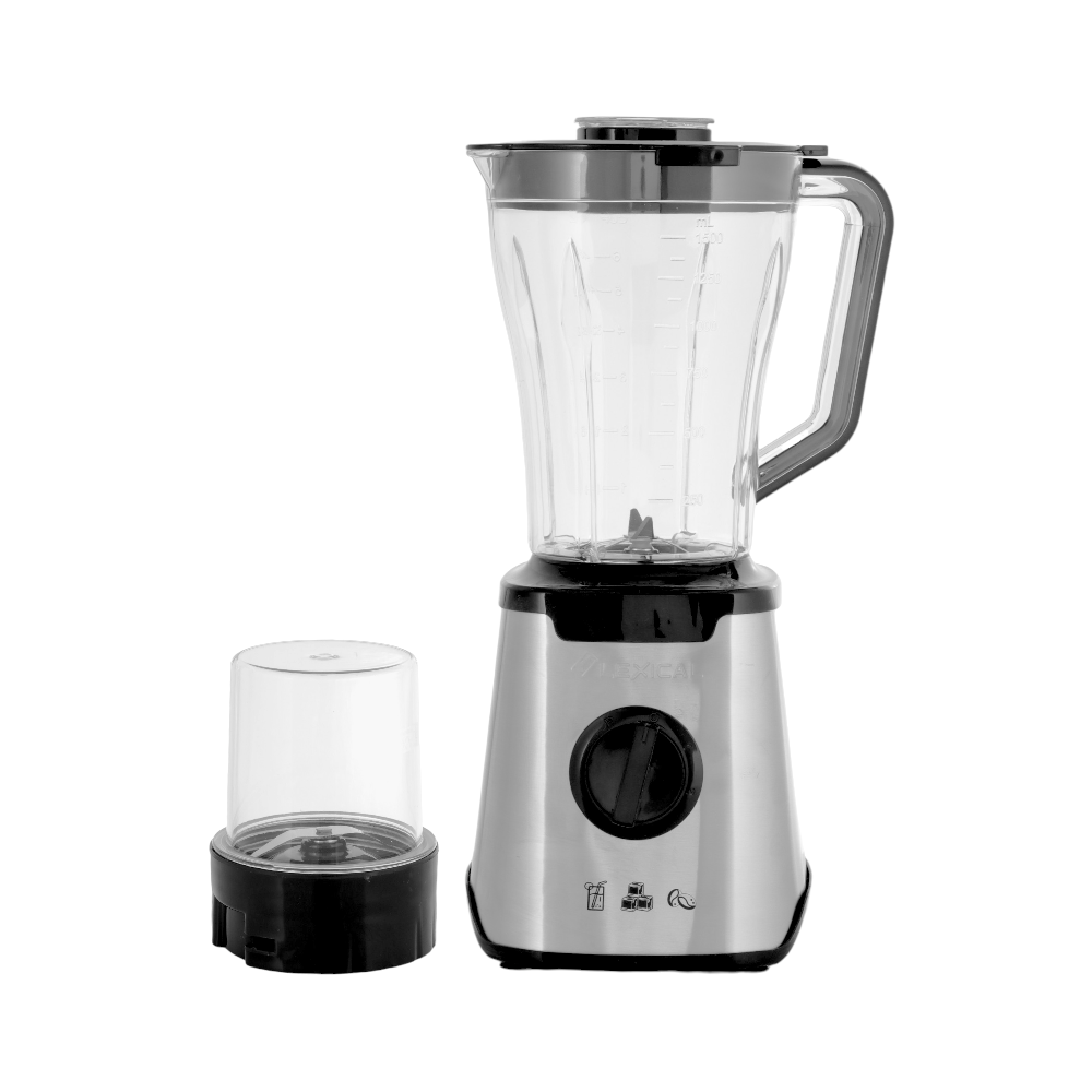 ليكسيكال عصارة كهربائية زجاجية 2في1 سعة 1.5 لتر بقوة 600 وات مع مطحنة موديل LBL 1530 - فضي