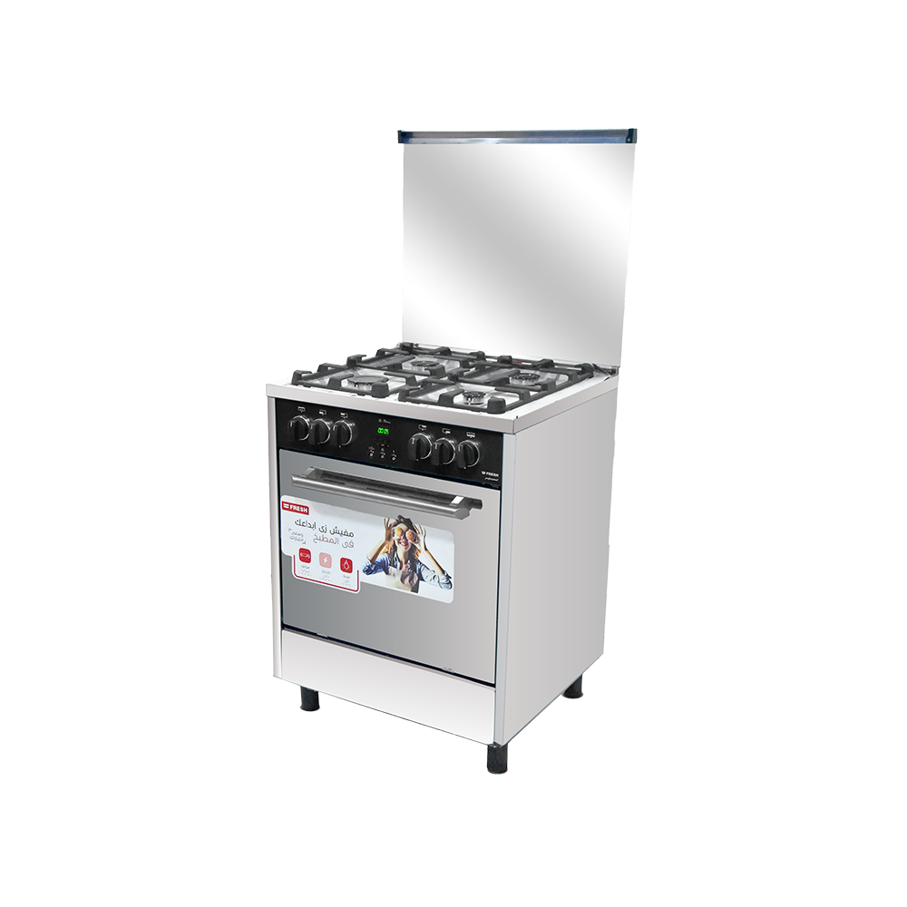 فريش طباخة غاز استيل ب 4 عيون وشاشة تحكم - 60*65 سم