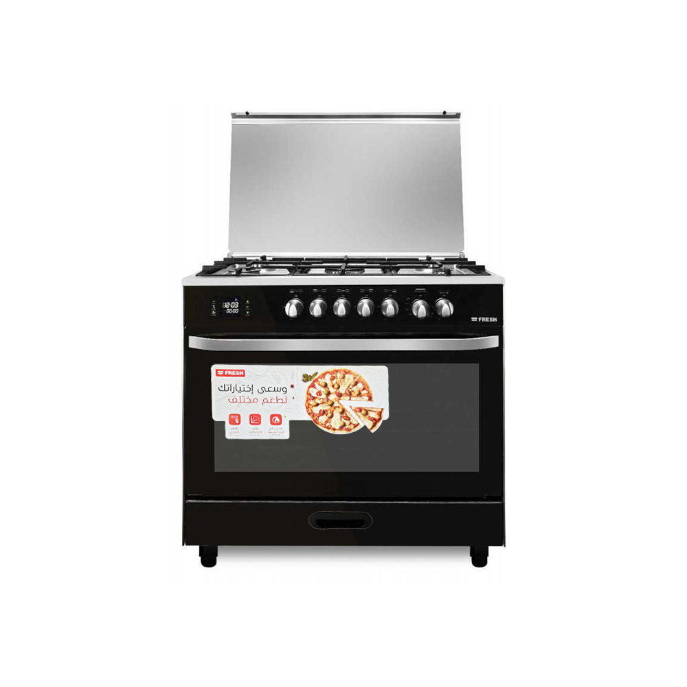 فريش طباخة غاز استيل 5 شعل و شاشة تحكم رقمية موديل 16036 مقاس 60x90 سم - أسود