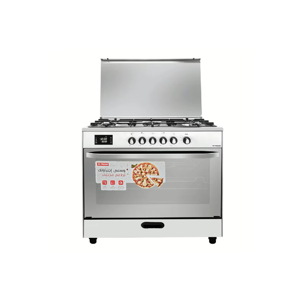 فريش طباخة غاز استيل 5 شعل و شاشة تحكم رقمية موديل 15650 مقاس 60x90 سم - فضي