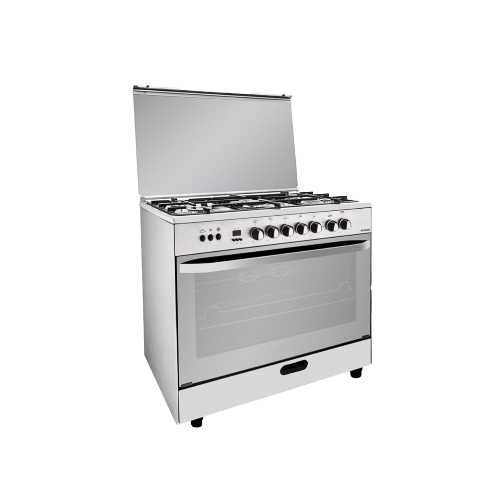 فريش طباخة غاز استيل 5 شعل و شاشة تحكم رقمية موديل 15658 مقاس 55x80 سم - فضي