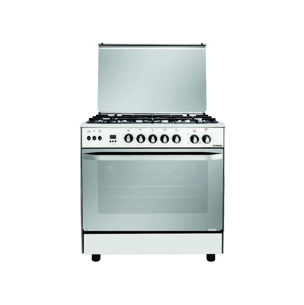 فريش طباخة غاز استيل 5 شعل و شاشة تحكم رقمية موديل 15649 مقاس 90x60 سم - فضي