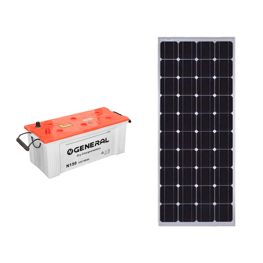باكج كوبكس لوح شمسي قوة 100 واط مع جنرال بطارية أسيد بقوة 150 أمبير و جهد 12 فولت
