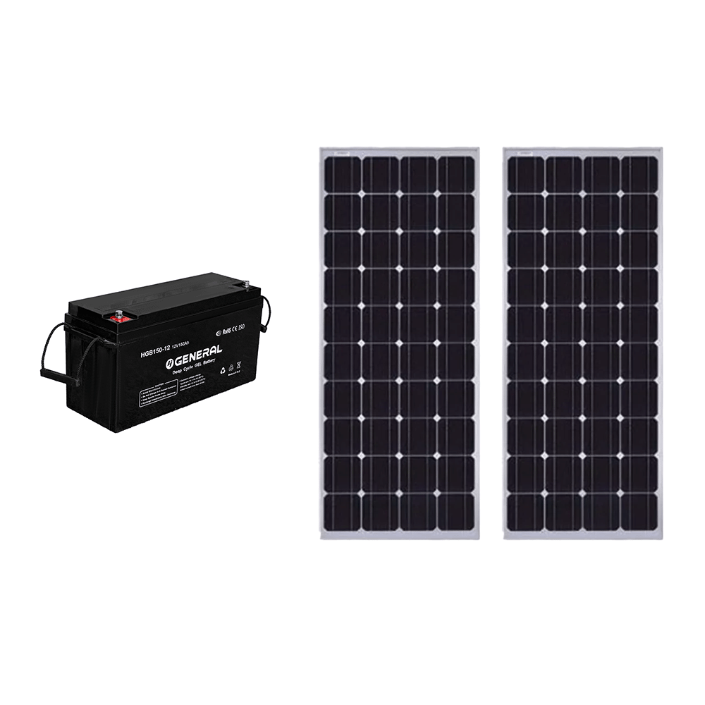 باكج كوبكس 2 الواح شمسية بقوة 170 واط مع جنرال بطارية ديب سايكل بقوة 150 أمبير