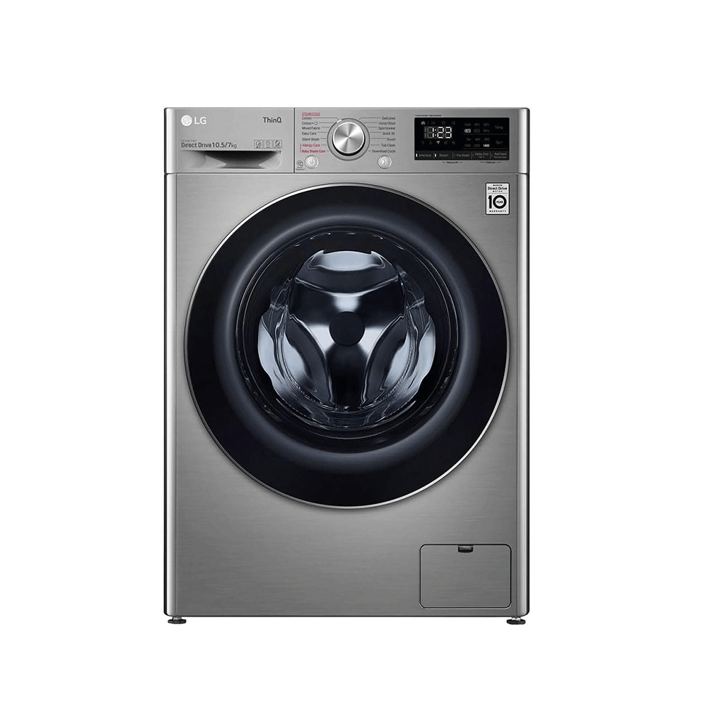 إل جي غسالة أوتوماتيك تحميل أمامي 10 كجم قوة 150 وات موديل F4V5Rgp2T - فضي
