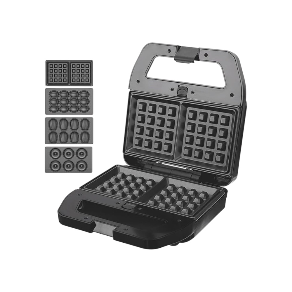 دي إس بي صانعة الساندويتش والوافل والمكسرات والدونات والصدف 4 في 1 مع ترموستات بقوة 800 وات موديل KC1237 - أسود