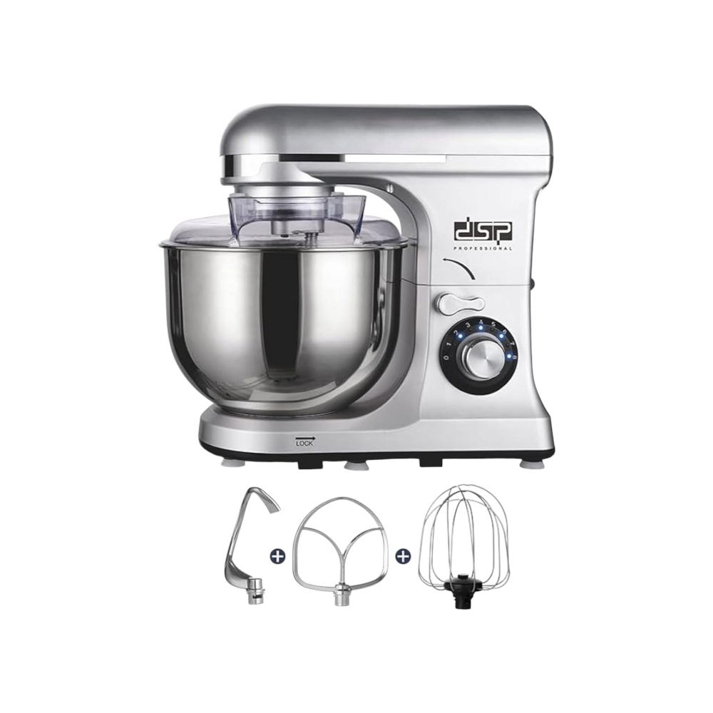 دي اس بي خلاط كهربائي ستاند بقوة 1300 واط وسعة 7 لتر من الفولاذ المقاوم للصدأ  موديل KM3057 - فضي 
