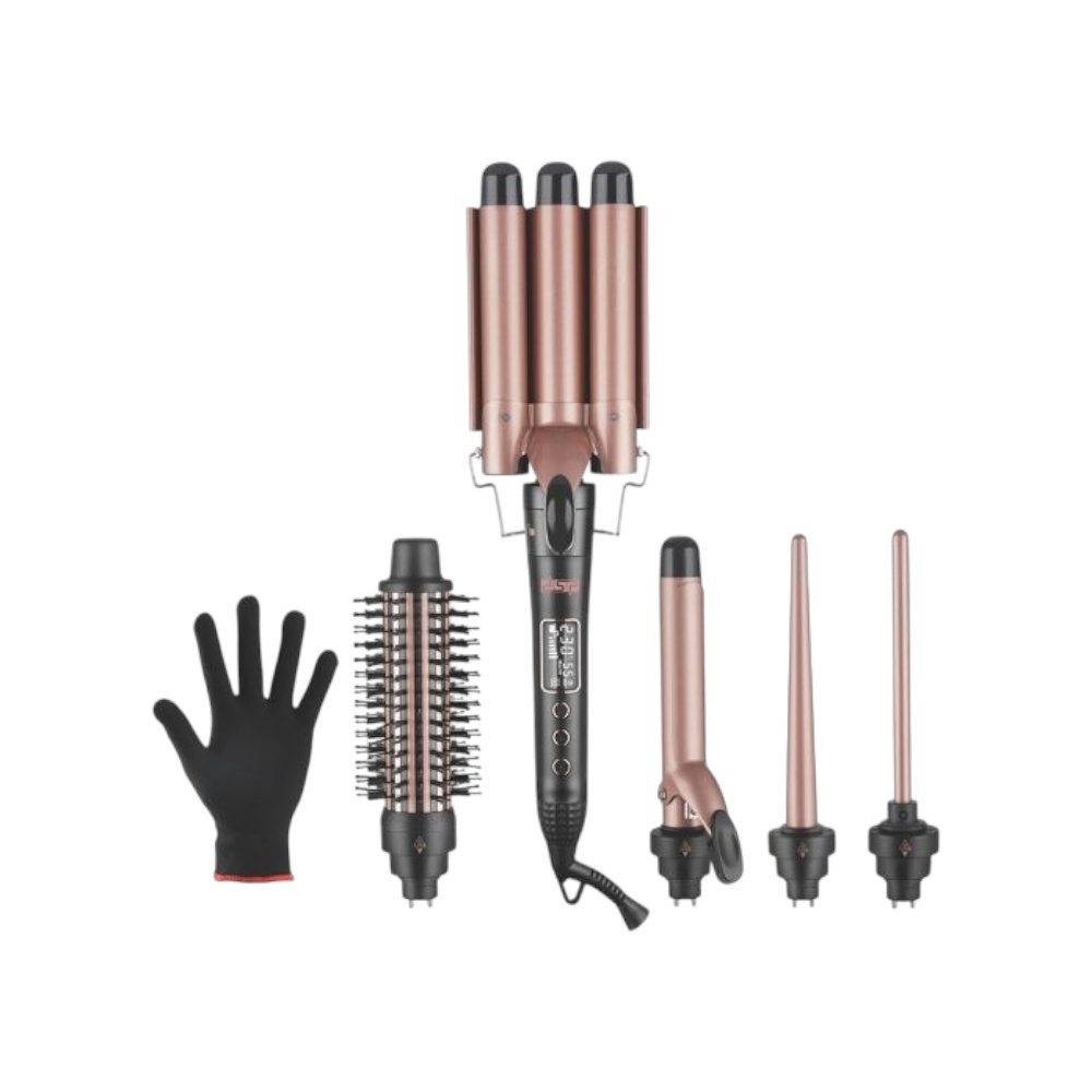 دي اس بي مكواة تجعيد وتمليس الشعر 7 في 1 مع شاشة LCD موديل 20652 - متعدد الألوان