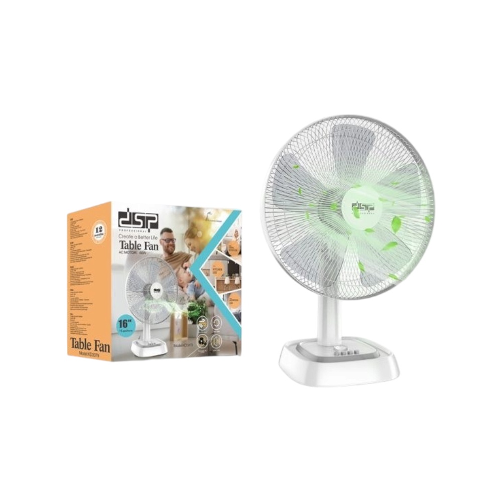 دي اس بي مروحة طاولة قابلة للتعديل 16 بوصة بقوة 60 وات مع مؤقت موديل KD3079 - أبيض