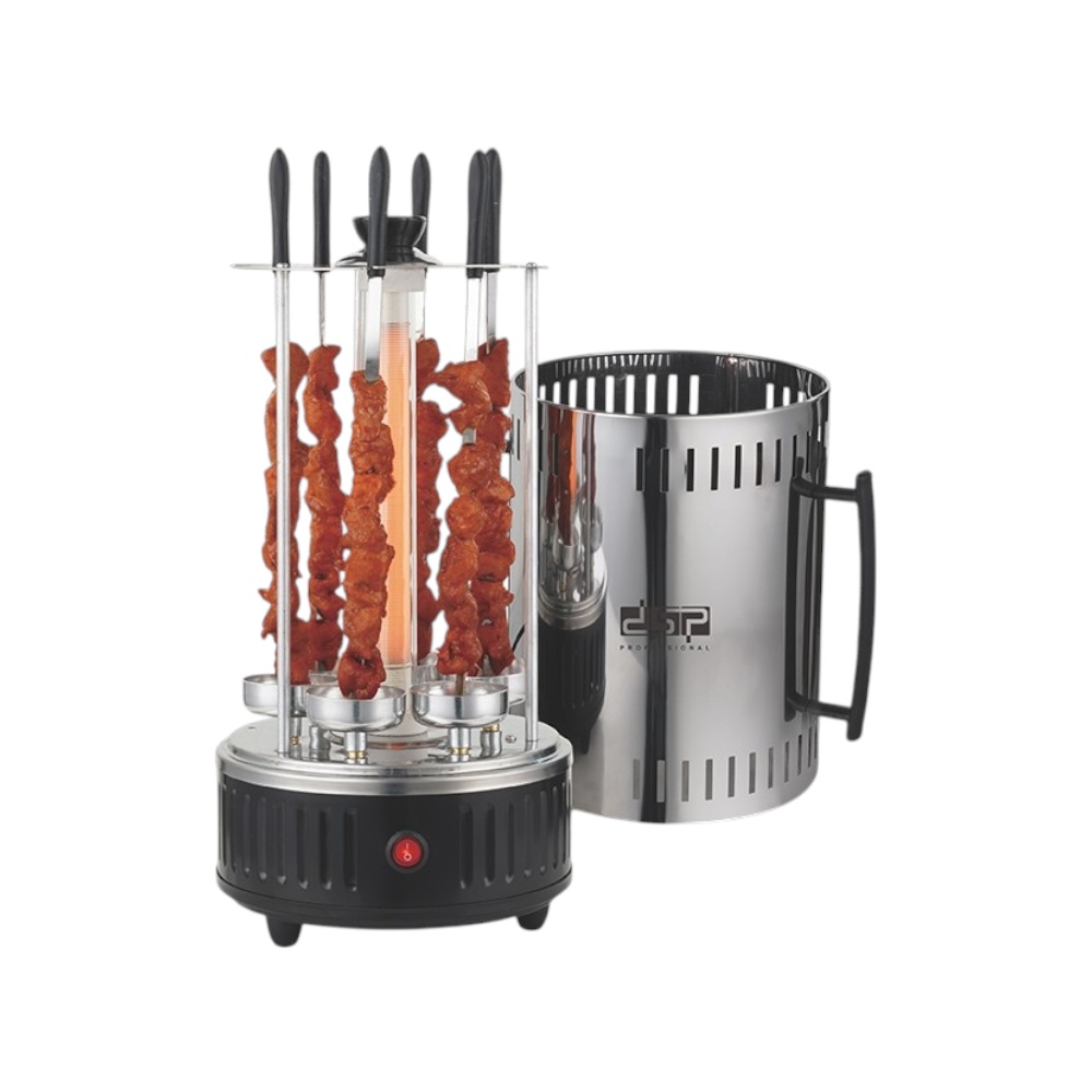 دي اس بي شواية كباب كهربائية دوارة 6 أعمدة من الفولاذ المقاوم للصدأ بقوة 1000 وات موديل KB4008 - فضي