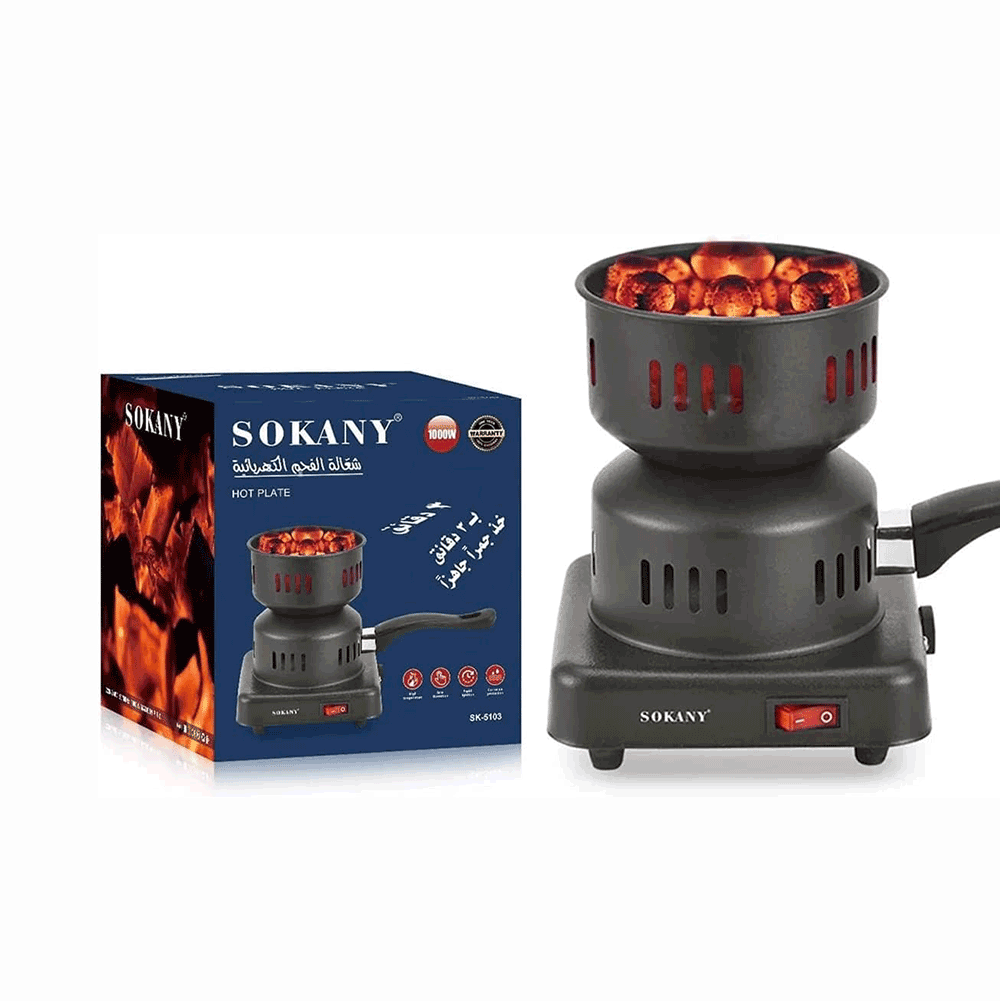 سوكاني موقد اشعال فحم كهربائي بقوة 1000 وات موديل SK-5103 - أسود