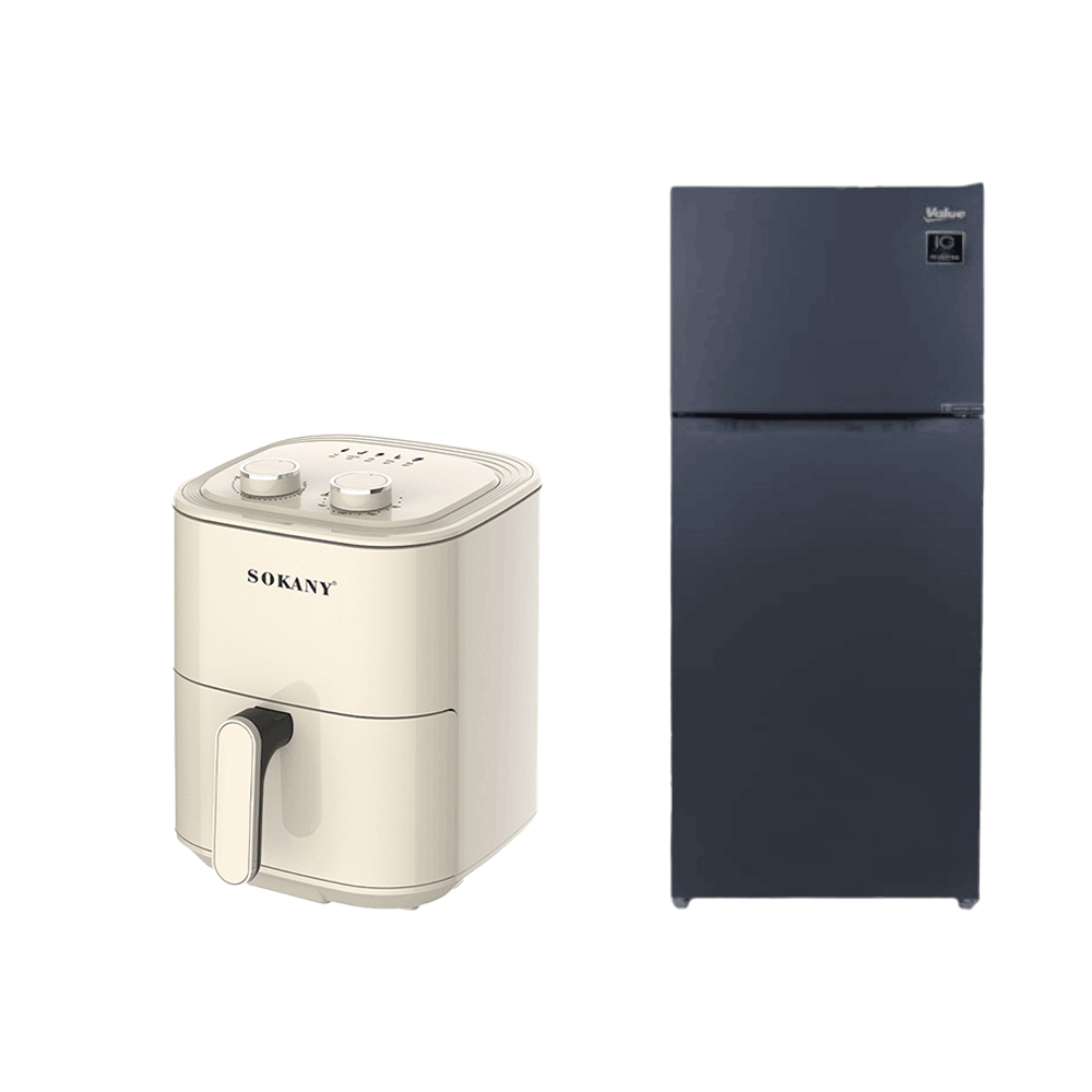 باكج ثلاجة فاليو بخار سمارت انفرتر سعة 380 لتر مع قلاية هوائية من سوكاني بسعة 4.5 لتر كهدية مجانية